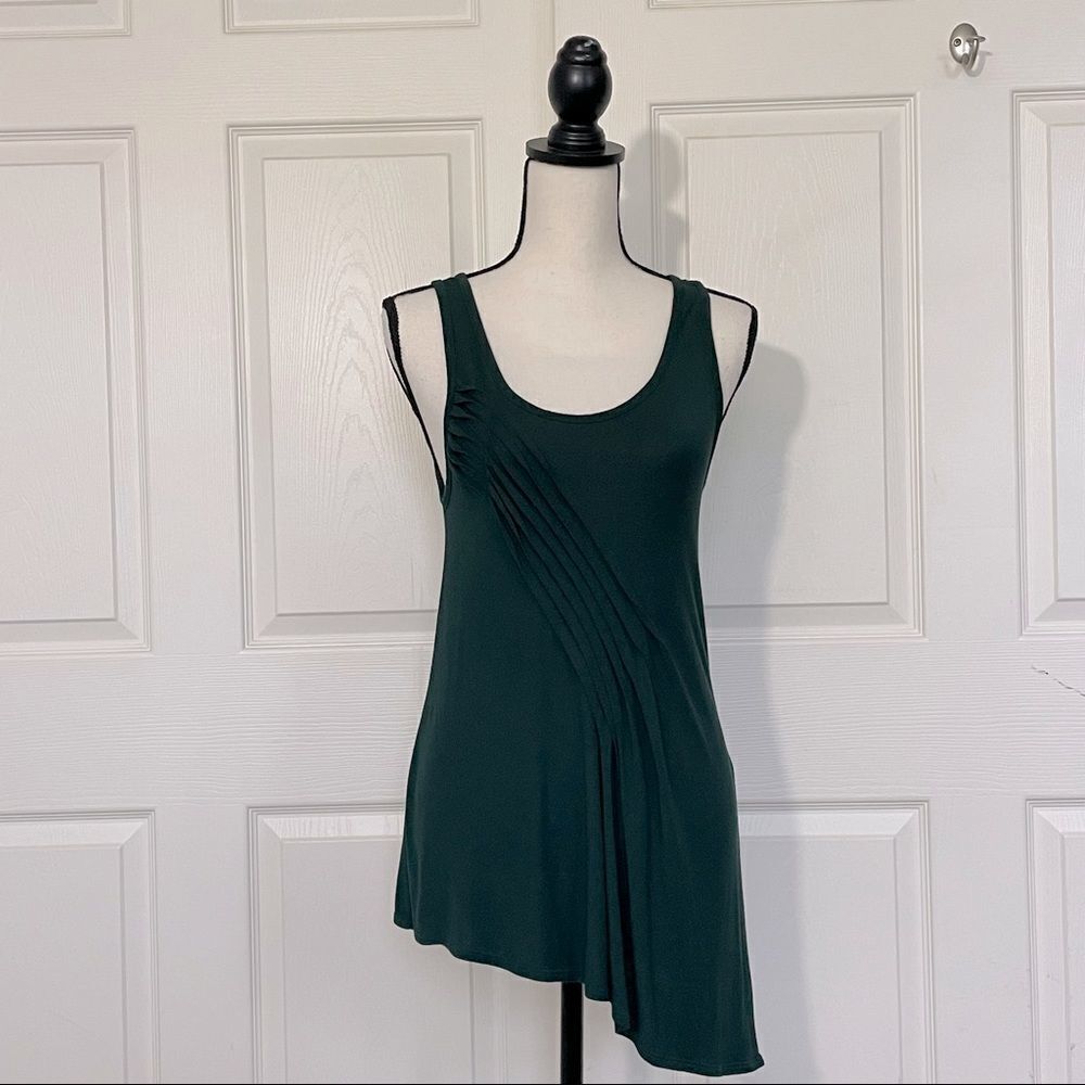 Gap Forest Green Sleeveless Pleated Draped Tapered Hem Tank Top, Medium